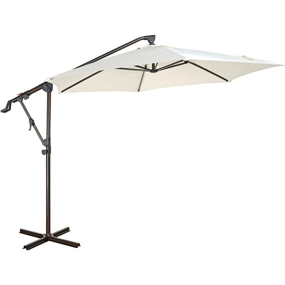 COBANA Outdoor Patio Umbrella, 10ft Offset Hanging Patio Umbrella with Aluminum Stand, Outdoor Cantilever Umbrella with 360° Rotation, Crank and Tilt System, Cream White