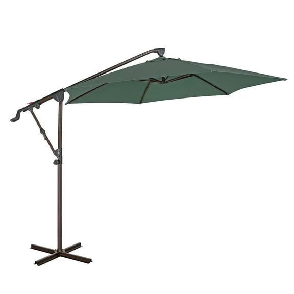 COBANA Outdoor Patio Umbrella, 10ft Offset Hanging Patio Umbrella with Aluminum Stand, Outdoor Cantilever Umbrella with 360° Rotation, Crank and Tilt System, Dark Green