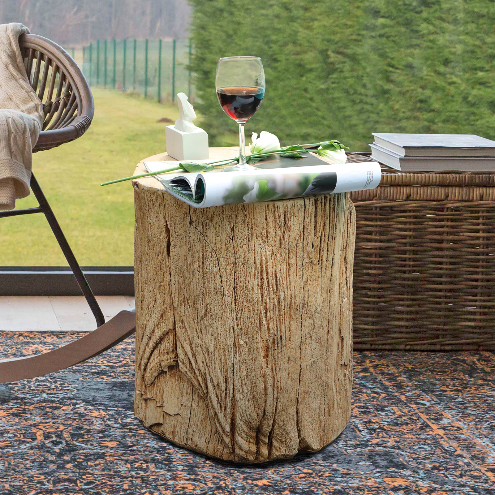 COBANA Outdoor Side Table, 14.6 Inch Round Concrete Accent Table, Faux