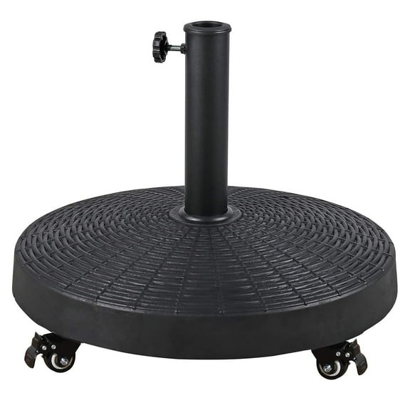COBANA Patio Umbrella Base with Lockable Wheels, Heavy-Duty Stand Resin Weights for Outdoor Market Umbrella, 52lbs, Rattan Design, Black