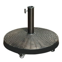 COBANA Patio Umbrella Base with Lockable Wheels, Heavy-Duty Stand Resin Weights for Outdoor Market Umbrella, Rattan Design, 52lbs, Bronze