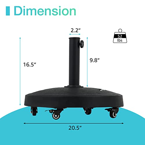 COBANA Patio Umbrella Base with Wheels, 52lbs HeavyDuty Stand Resin