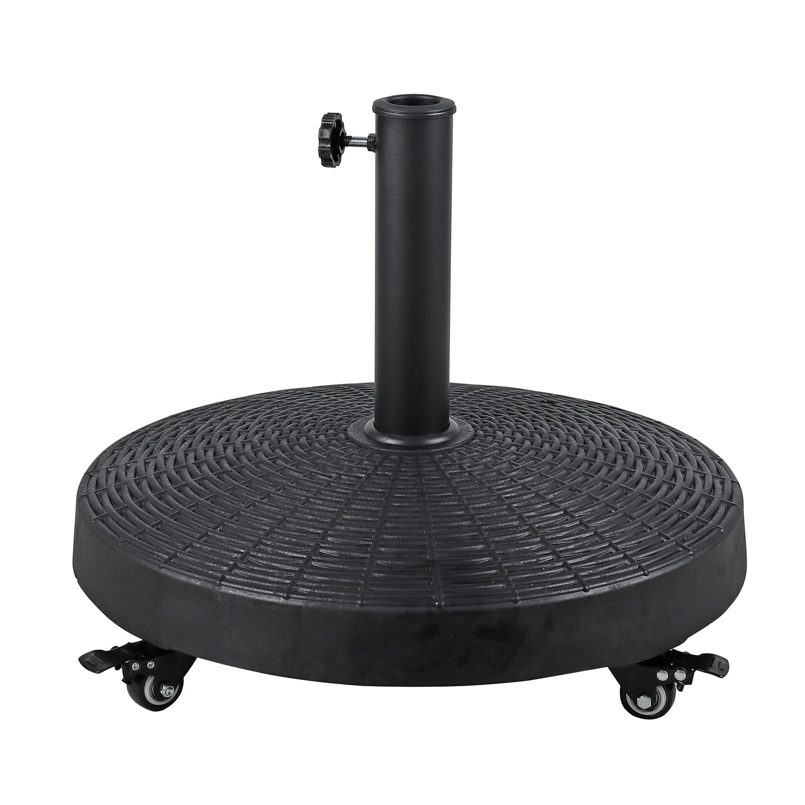 COBANA Patio Umbrella Base with Wheels, Heavy-duty Round Resin Umbrella Stand Weights, 52lbs, Black