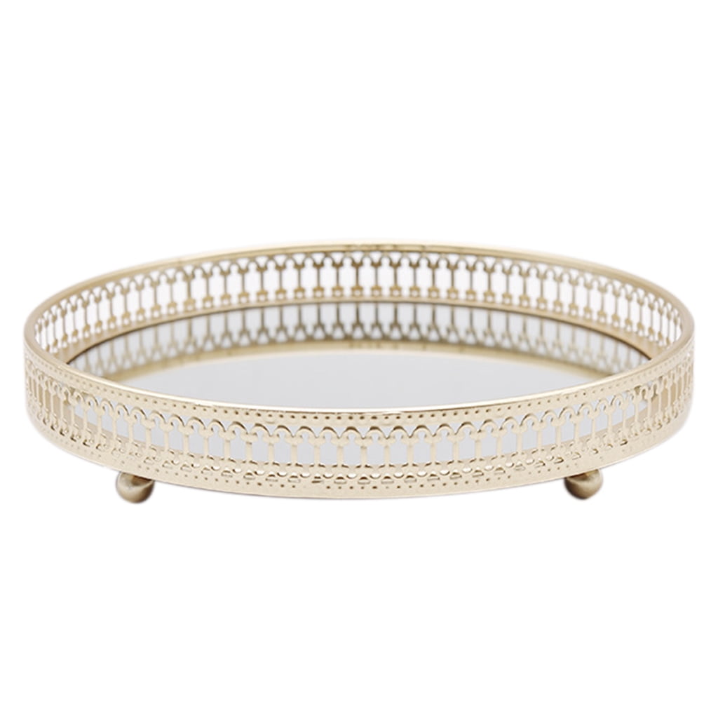 COBBEKO Nordic Luxury Metal Mirror Tray Round Candle Plate Desktop Jewelry Storage Organizer for Coffee Table Dresser Bathroom