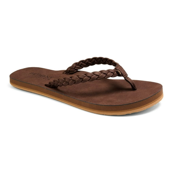 COBIAN Adult Female Bethany Braided Pacifica Flip Flop Sandals, Color: Chocolate, Size: 8