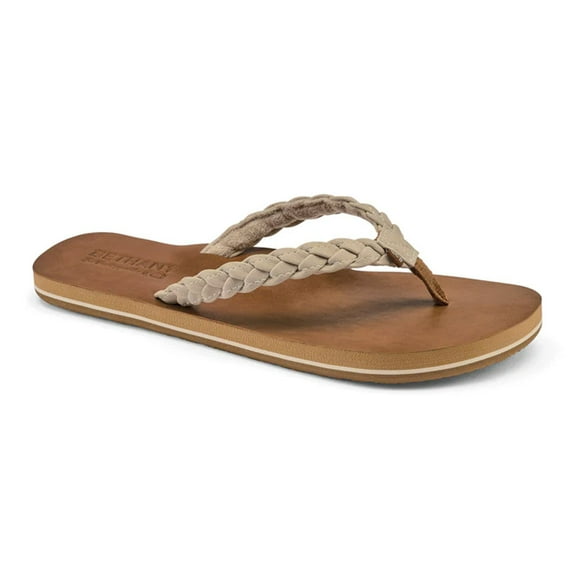 COBIAN Adult Female Bethany Braided Pacifica Flip Flop Sandals, Color: Cream, Size: 08