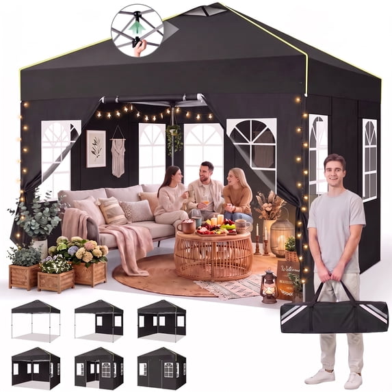 COBIZI 10 x 10 Commercial Instant Canopies Gazebo with Air Vent, Heavy Duty Pop up Canopy with 4 Sandbags for Outdoor Market Activities, Gray