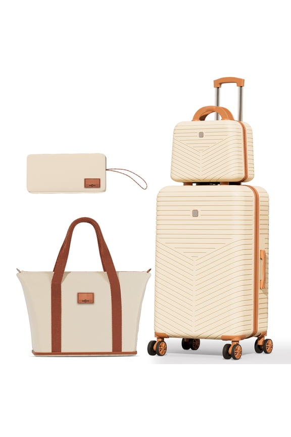 4 Piece Carry on Luggage Sets Hardside 20'' Carry on Suitcase with Spinner Wheels&TSA Lock,Lightweight 4 Piece Luggage Sets(13/20in, Beige)