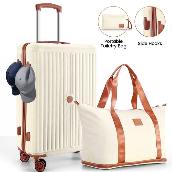 COBIZI Carry on Luggage Sets Hardside 20'' Carry on Suitcase with Spinner Wheels&TSA Lock,Lightweight 3 Piece Luggage Sets Beige