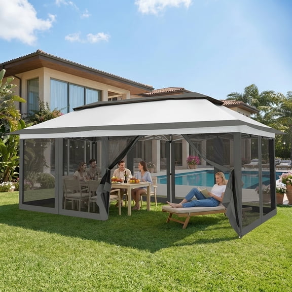 COBIZI 10x20 Pop up Gazebo with Mosquito Netting, Gazebo Tent for Parties, Outdoor Canopy Tent with Portable Carrying Bag, Patio Gazebo for Garden Backyard & Lawn & Beach, Grey