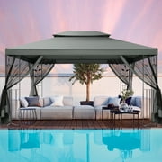 COBIZI 10' x 13' Pop Up Gazebo, Screened Patio Gazebo, Outdoor Steel Double Roof Canopy Tent, Metal Frame Canopy with Mosquito Netting, Sunshade for Garden, Lawns, Gray