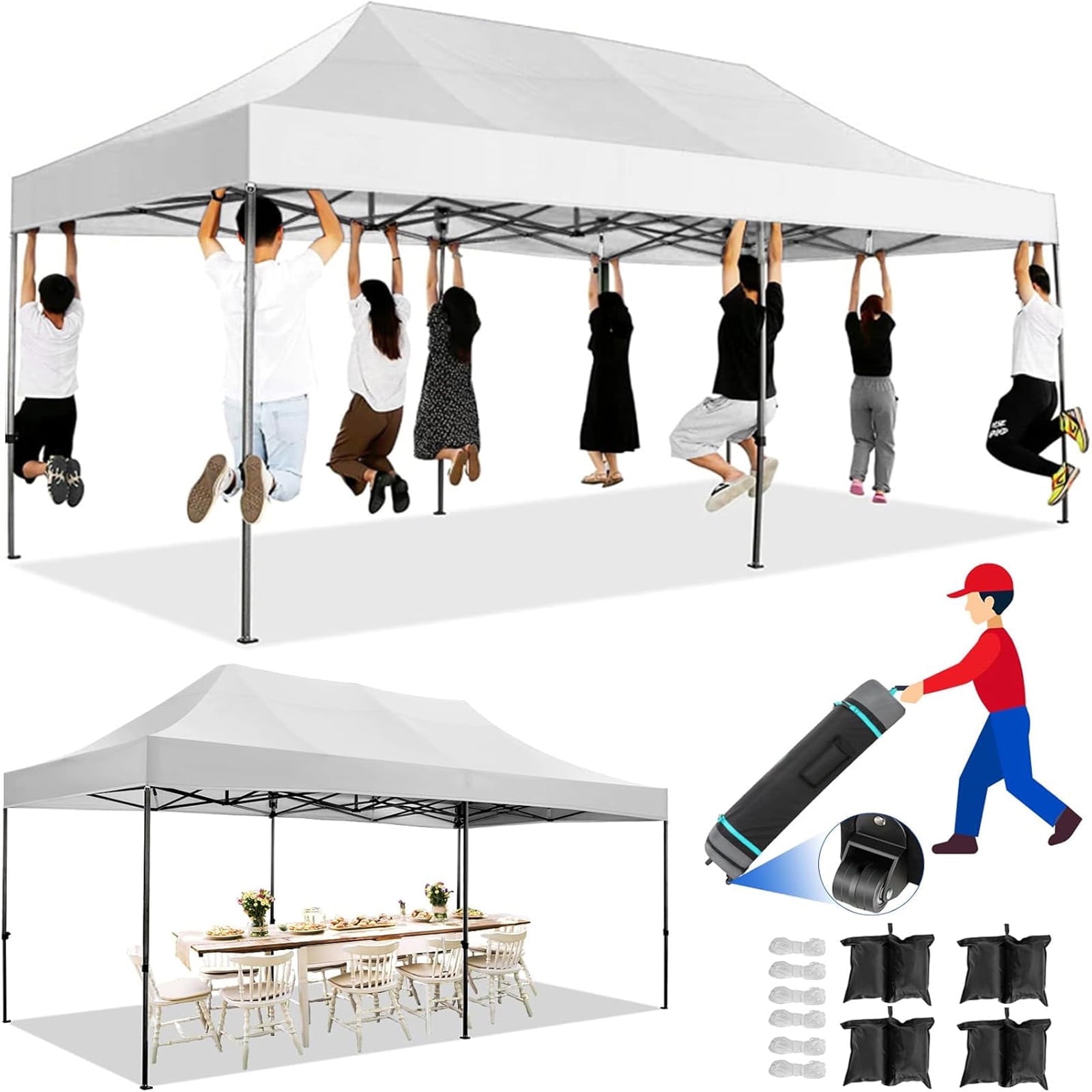 White 10x20ft Heavy Duty Waterproof Pop Up Canopy Tent