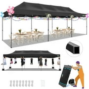 COBIZI 10' x 30' Pop-up Canopy Tent with Adjustable Height, UPF 50+ Waterproof and Instant Outdoor Shelter, Outdoor tent Includes Air Vent, 5 Sandbags, and Wheeled Carrying Bag,Black