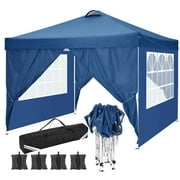 COBIZI 10' x 10' Pop-up Canopy,Easy Pop-up Canopy Tent for Outdoor Waterproof Instant Outdoor Folding Party Tent Shelter with 4 Removable Sidewalls,Air Vent, 4 Sandbags, Carrying Bag, Blue