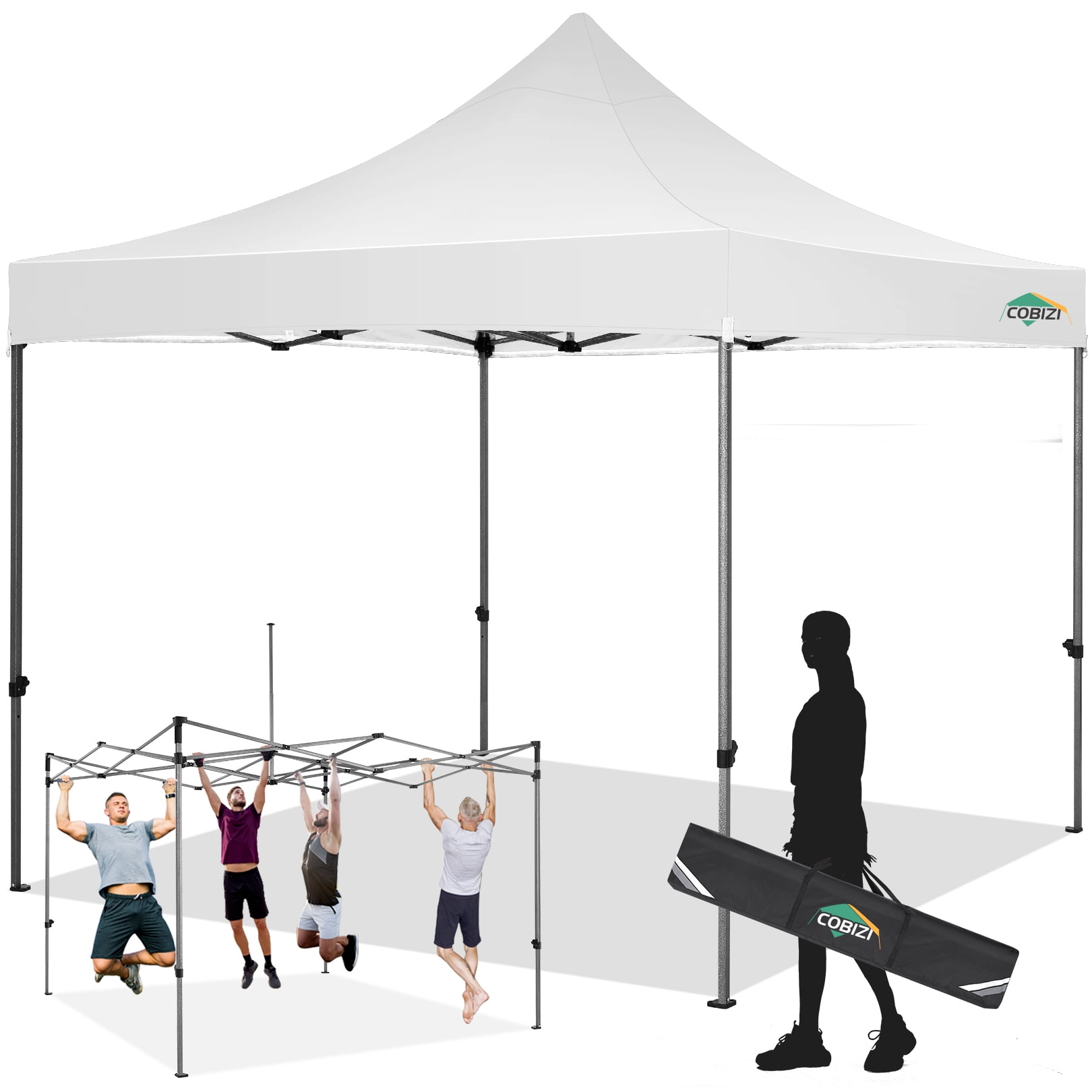 COBIZI 10x10 Heavy Duty Pop-up Canopy Tent for Outside, UPF 50+ Waterproof and Instant Outdoor Shelter, Outdoor Canopy for Beach,Party,Camping with Rope,Stake and Carrying Bag,White(Frame Thickened)