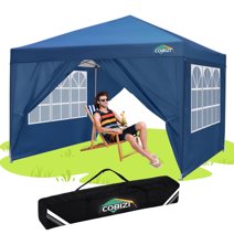 COBIZI 10'x10' ft Popup Canopy Waterproof Canopy with 4 Sidewalls Outdoor Commercial Instant Shelter Beach Camping Canopy Tent for Party, Blue
