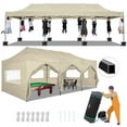 thumbnail image 1 of COBIZI 10'x30' Canopy Heavy Duty Pop Up Canopy Tent Outdoor Gazebo Shelter Waterproof Instant Commercial Tent with 8 Removable Sidewalls & 8 Sandbags & Roller Bag,Khaki, 1 of 14