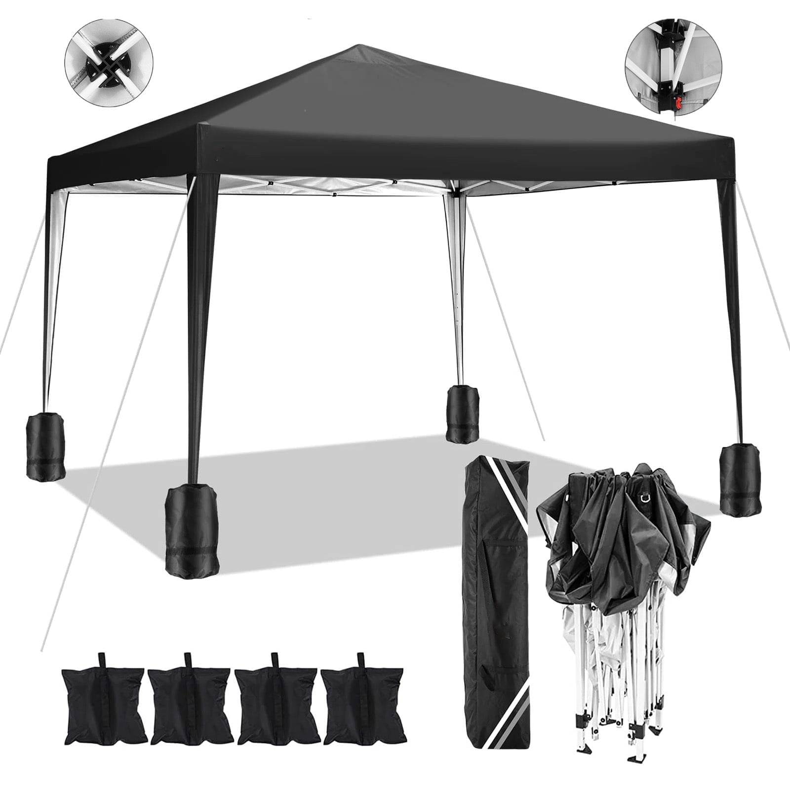 Black 10' x 10' Alloy Steel Pop-Up Canopy Tent with Sidewalls