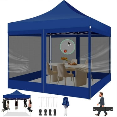 COBIZI 10X10 Heavy Duty Pop up Canopy with Mosquito Net,Instant Outdoor Shelter Large Canopy Tent for Outside,Gazebo with Mesh Sidewalls for Party,Backyard,Camping,Dark Blue