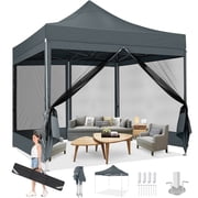 COBIZI 10x10 Heavy Duty Pop up Canopy with Mosquito Net, Instant Outdoor Shelter Tent with Mesh Sidewalls for Party, Backyard, Camping, Gray