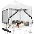 thumbnail image 1 of COBIZI 10X10 Heavy Duty Pop up Canopy with Mosquito Net,Instant Outdoor Shelter Large Canopy Tent for Outside,Gazebo with Mesh Sidewalls for Party,Backyard,Camping,White, 1 of 11