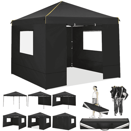 COBIZI 10X10 Pop Up Canopy Tent for Party EZ Outdoor Canopy Portable Commercial Instant Canopy Shelter Tent Waterproof Gazebo Heavy Duty Canopy with 4 Sidewalls Carry Bag,Black