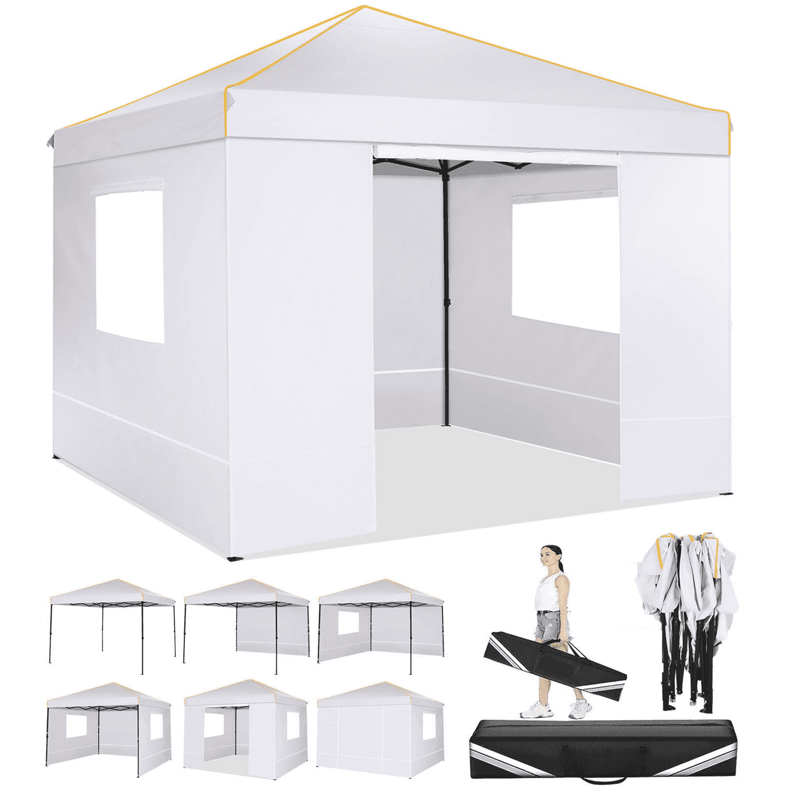 White 10x10 Alloy Steel Pop-Up Canopy Tent with Sidewalls
