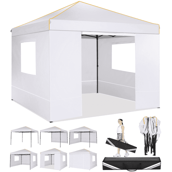 COBIZI 10X10 Pop Up Canopy Tent for Party EZ Outdoor Canopy Portable Commercial Instant Canopy Shelter Tent Waterproof Gazebo Heavy Duty Canopy with 4 Sidewalls Carry Bag,White
