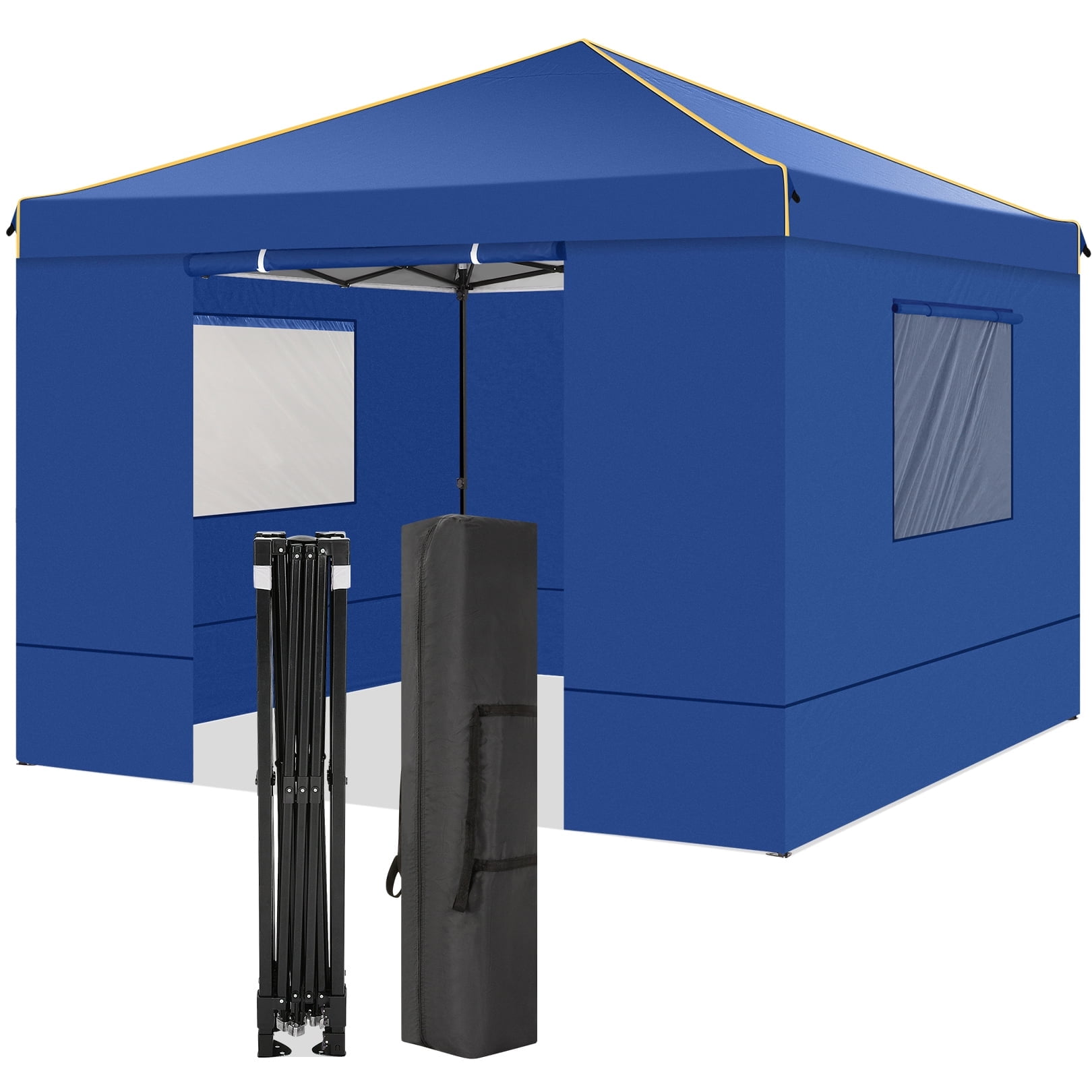 10x10 Blue Pop-Up Canopy Tent with Mesh Windows and Removable Sidewalls