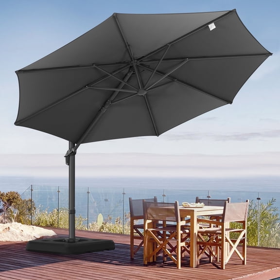 COBIZI 10ft Offset Hanging Market Patio Umbrella with Easy Tilt Adjustment, Outdoor Cantilever Round Umbrella Aluminum Umbrella with 360-degree Rotation for Garden Deck Pool Patio, Grey