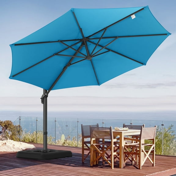 COBIZI 10ft Offset Hanging Market Patio Umbrella with Easy Tilt Adjustment, Outdoor Cantilever Round Umbrella Aluminum Umbrella with 360-degree Rotation for Garden Deck Pool Patio, Turquoise Blue