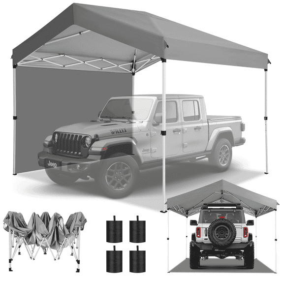 COBIZI 10x10 Pop Up Canopy with 1 Sidewall,Beach Tent with One Push Setup, 3 Adjustable Heights, Portable Garage,Outdoor Sun Shade for Events, Parties, Camping,Gazebo with COBIZI Cover Bag,Gray