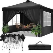 COBIZI 10x10 EZ Pop up Canopy Gazebo with Sidewalls,Pop up Canopy Tent Instant Shelter for Outdoor Party Camping Backyard Beach with Air Vent ,Carry Bag,Stakes,Ropes,Black