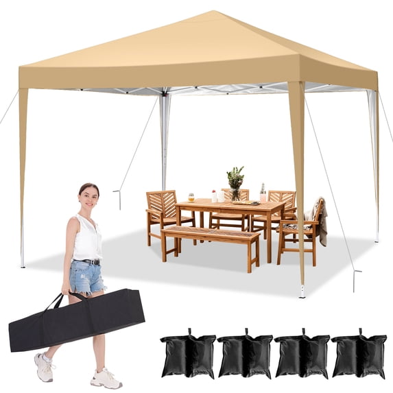 COBIZI 10x10 Ez Pop Up Canopy Tent, Commercial Instant Gazebo Tents for Parties, Waterproof Adjustable Outdoor Patio Backyard Canopy Party Tent,Khaki