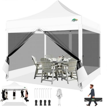 COBIZI 10x10 Heavy Duty Canopy, Pop Up Canopy Gazebo with Netting, Waterproof & Sunproof Party Tent with Mosquito Net, Outdoor Instant Canopy for Outside Party Backyard, Weddings, Birthdays, White