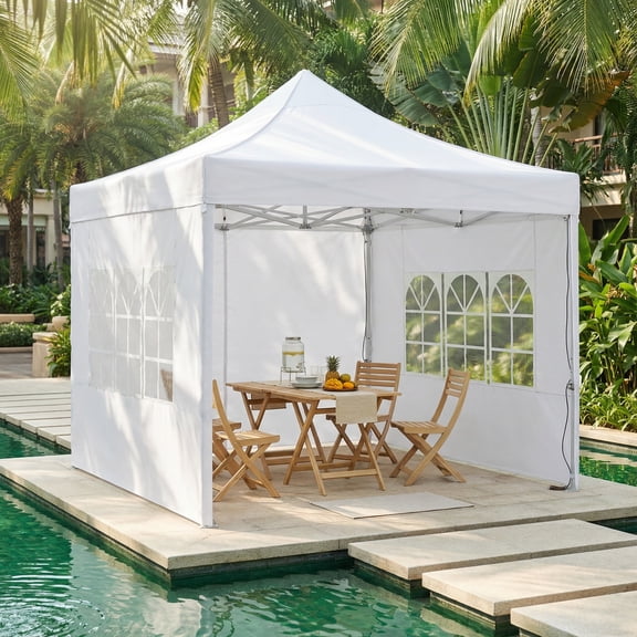 COBIZI 10x10 Heavy Duty Pop Up Canopy Tent with 4 Sidewalls, Commercial Instant Waterproof Shelter, UV 50+ with Silver Coated, Upgraded Thickened Hexagonal Legs,White