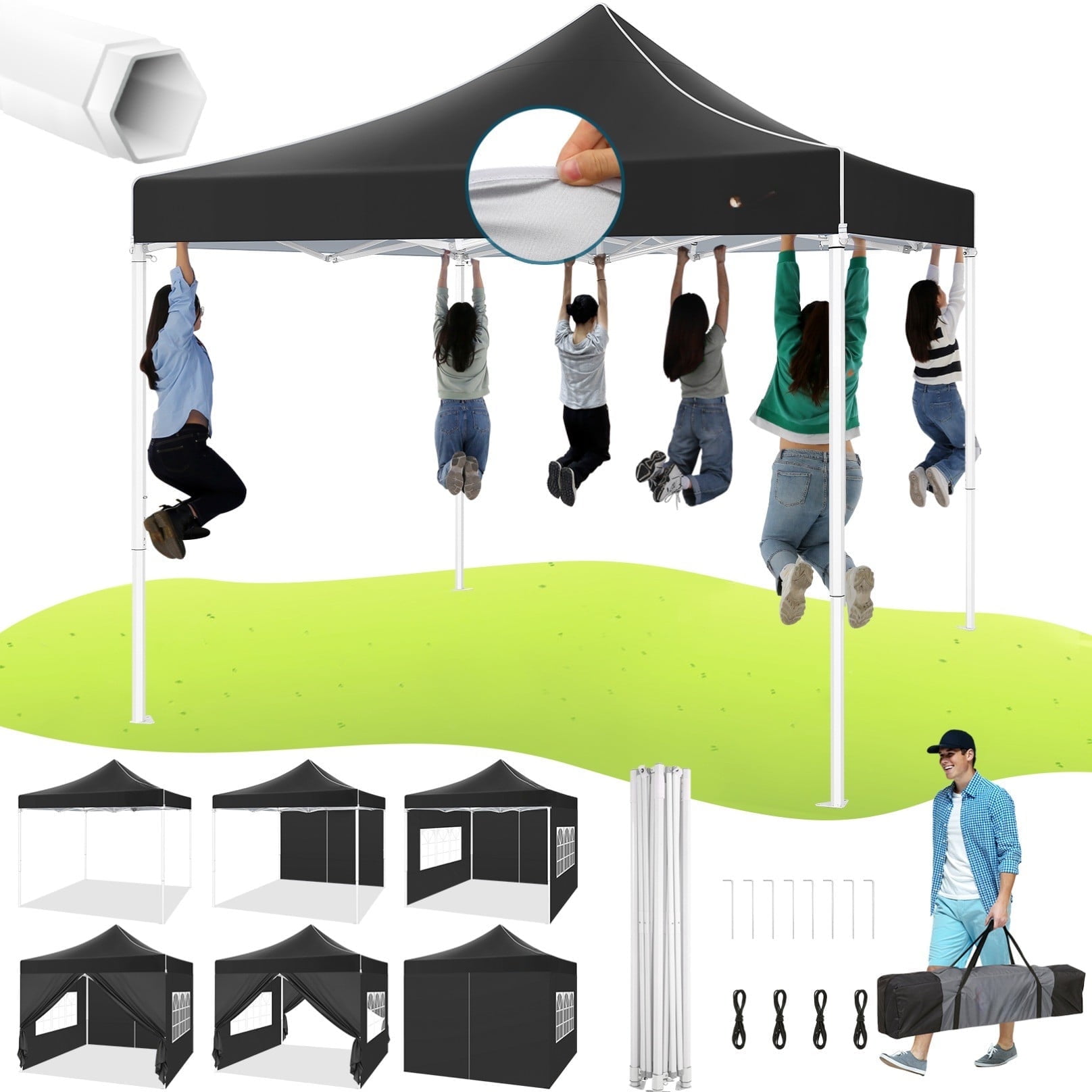 COBIZI 10x10 Black Heavy Duty Pop Up Canopy Tent with Sidewalls