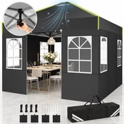 COBIZI 10x10 Pop Up Canopy Tent with 4 Sidewalls, One-Push Setup, Glow Strips, 3 Heights, Air Vent, Waterproof UPF 50+, Carry Bag, Sandbags, Stakes & Ropes for Outdoor Party & Beach, Black