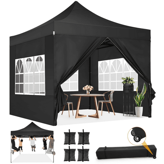 COBIZI 10x10 Pop up Canopy Commercial Heavy Duty Canopy Tent with 4 sidewalls Easy Up Outdoor Party Tent Instant Canopy All Season Windproof & Waterproof Canopy with Roller Bag,Black(Frame Thickened)