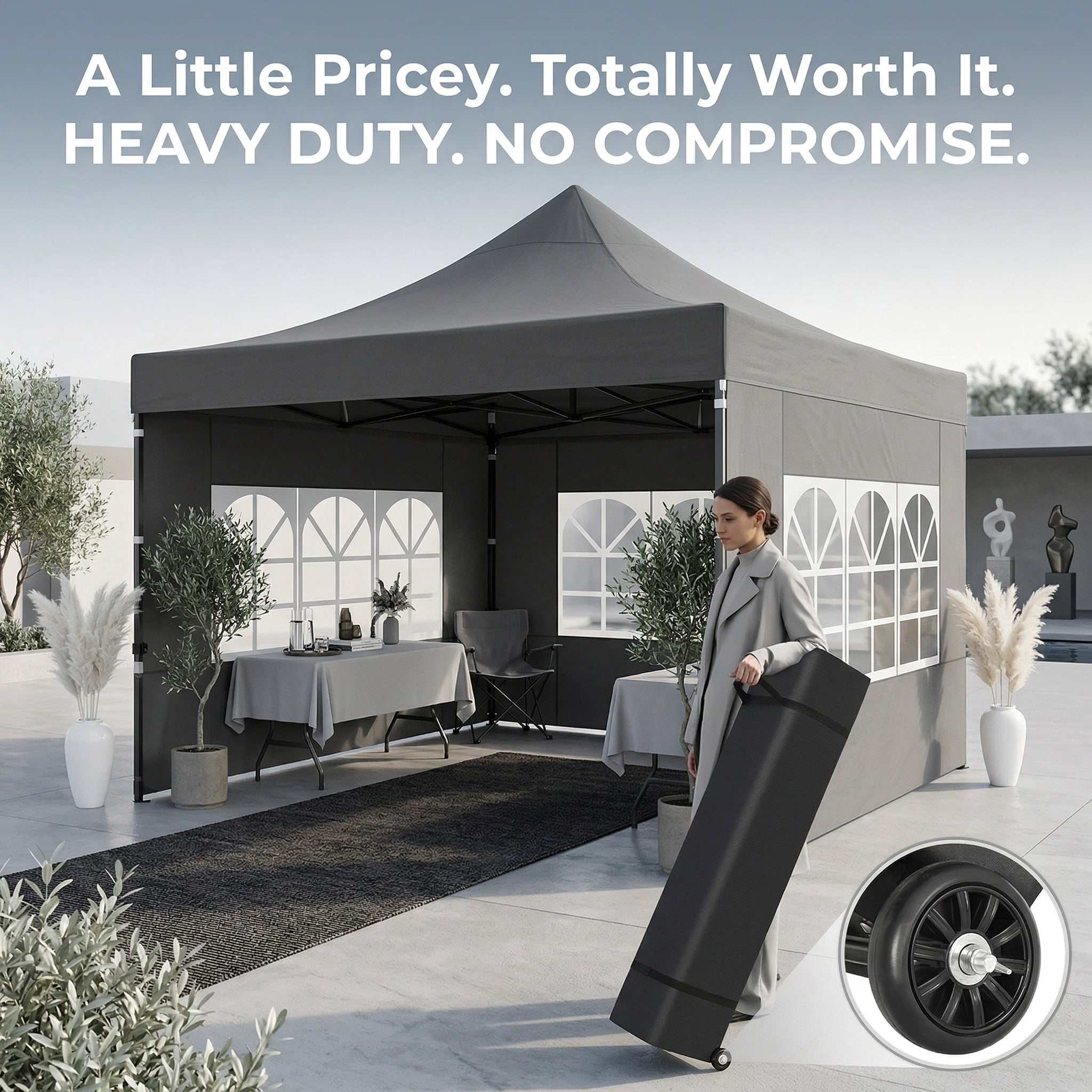 COBIZI 10x10FT Pop up Canopy Tent with 4 Sidewalls, Heavy Duty Waterproof Outdoor Party Gazebo, Instant Setup Windproof Shelter with Roller Bag, Gray