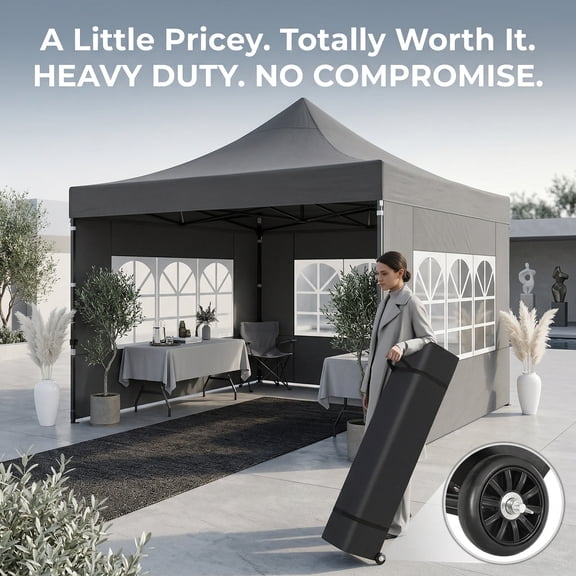 COBIZI 10x10FT Pop up Canopy Tent with 4 Sidewalls, Heavy Duty Waterproof Outdoor Party Gazebo, Instant Setup Windproof Shelter with Roller Bag, Gray