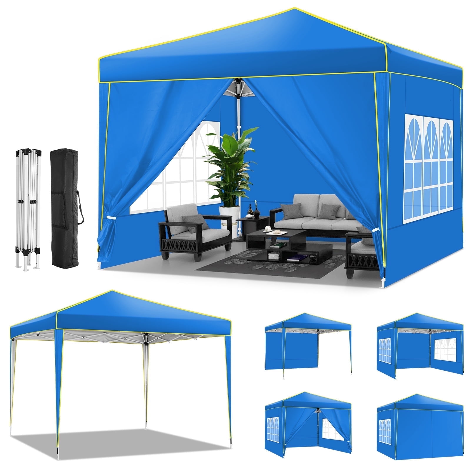 Blue 10x10 Pop Up Canopy Tent with Church Windows