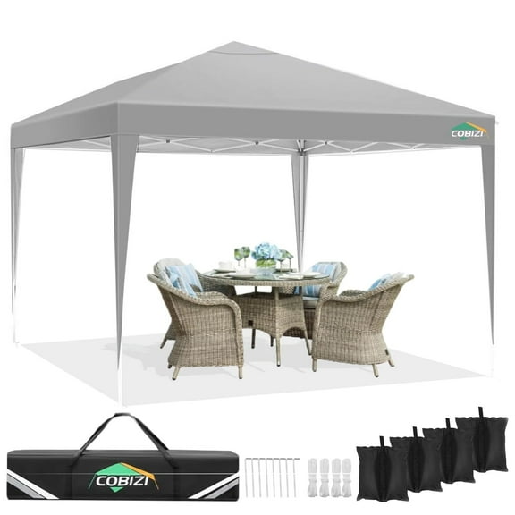 COBIZI 10x10 Pop Up Canopy Tent Without Sidewall, UPF 50+ Waterproof Outdoor Canopy, Instant Tent Portable Canopies Gazebo for Commercial Sun Shade Party Backyard with 4 Sandbags(Gray)