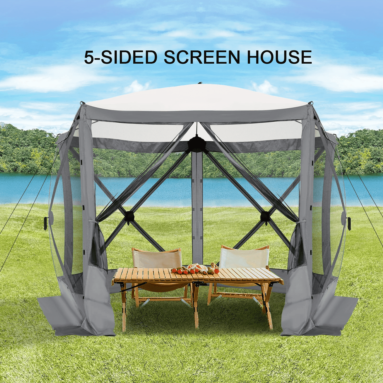 COBIZI 10x10 Pop up Gazebo Screen Tent Screen House for Camping,5 Sided Pop-up Camping Canopy Shelter Tent with Mesh Windows,Portable Outdoor Quick-set Hub Tent with Carrying Bag&Ground Stakes,Gray