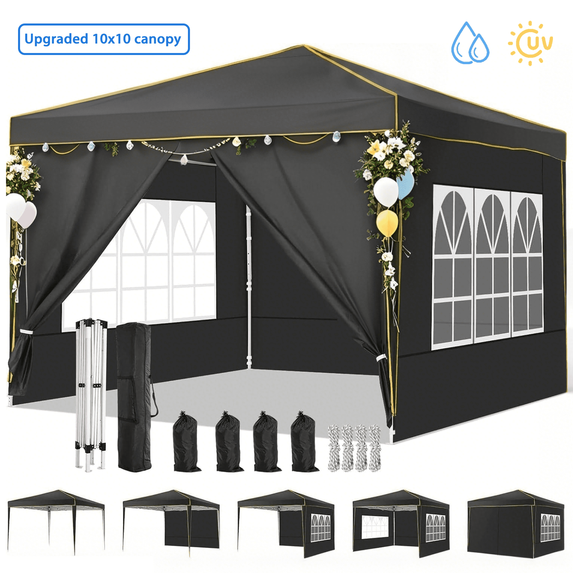 Black 10' x 10' Alloy Steel Pop-Up Canopy Tent with Sidewalls