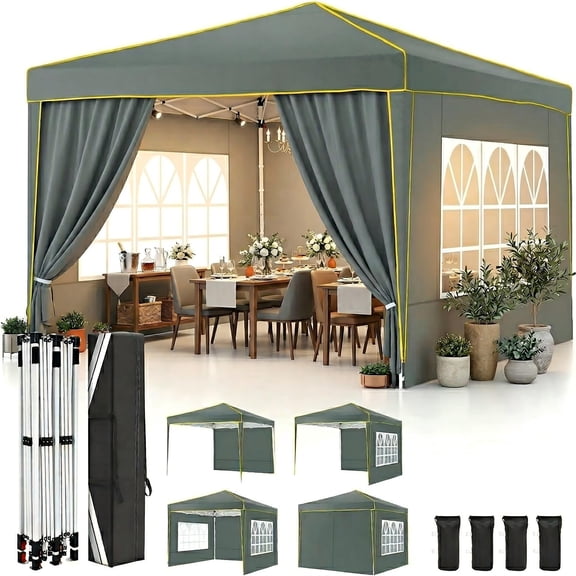 COBIZI 10x10 Pop Up Canopy Tent Portable Waterproof Gazebo UPF 50 Sun Protection Easy Setup for Outdoor Party Beach Camping Gatherings Gray