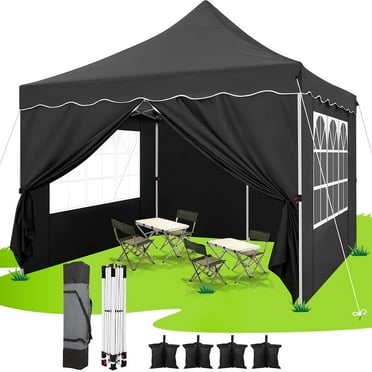 COBIZI 10x10 Pop up Canopy with 4 Removable Sidewalls, Sandbags, Stakes & Ropes, Upf 50  Easy Setup Canopy Tent Waterproof Outdoor Instant Portable Shelter for Business, Events, Vendor, Black