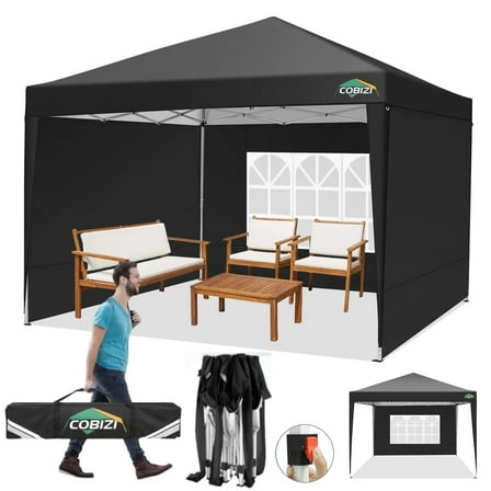 COBIZI 10x10 Pop Up Canopy Tent Gazebo Outdoor Party Tent with 3 Sidewalls & 2 Windows,Black