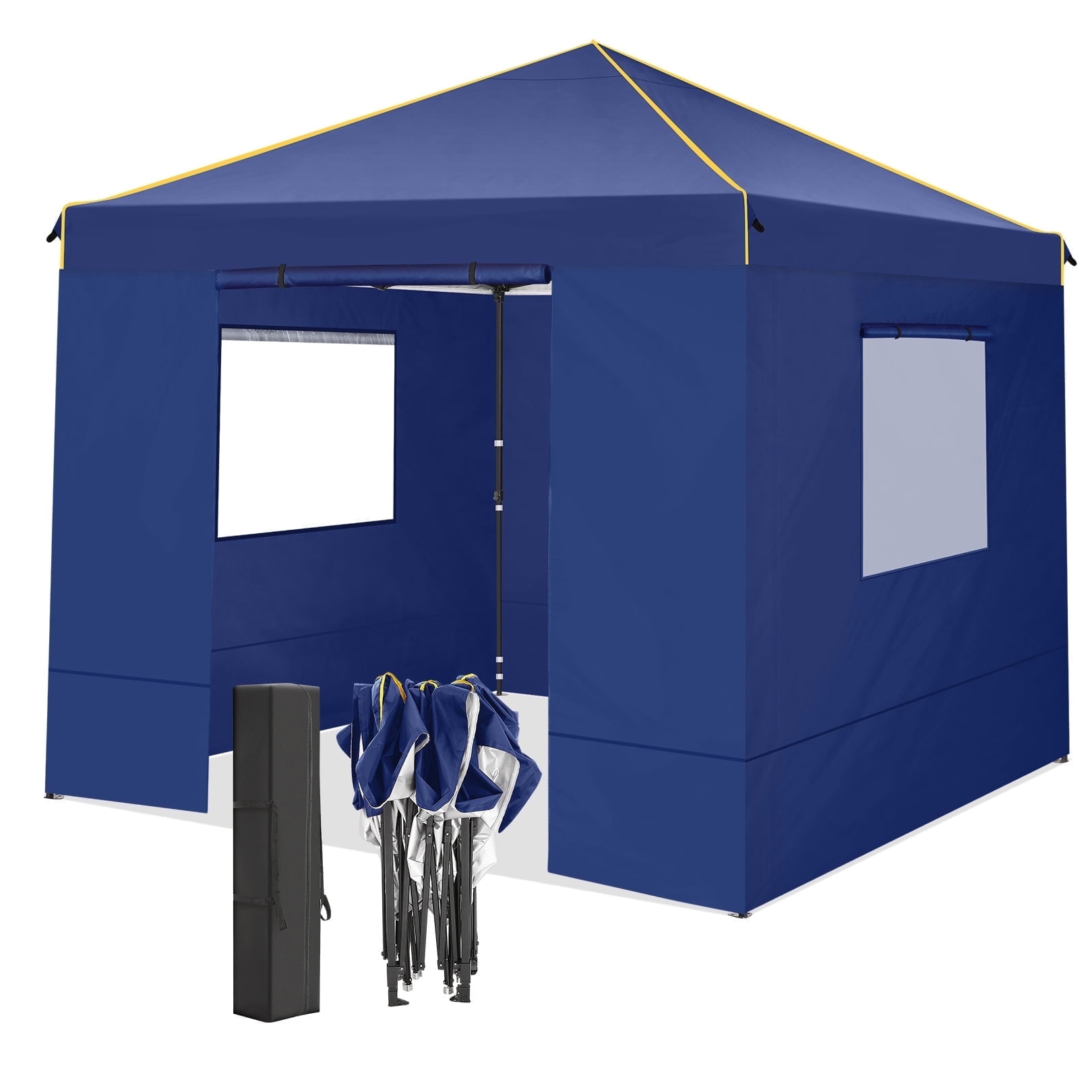 10x10 Blue Pop-Up Canopy Tent with Mesh Windows and Removable Sidewalls