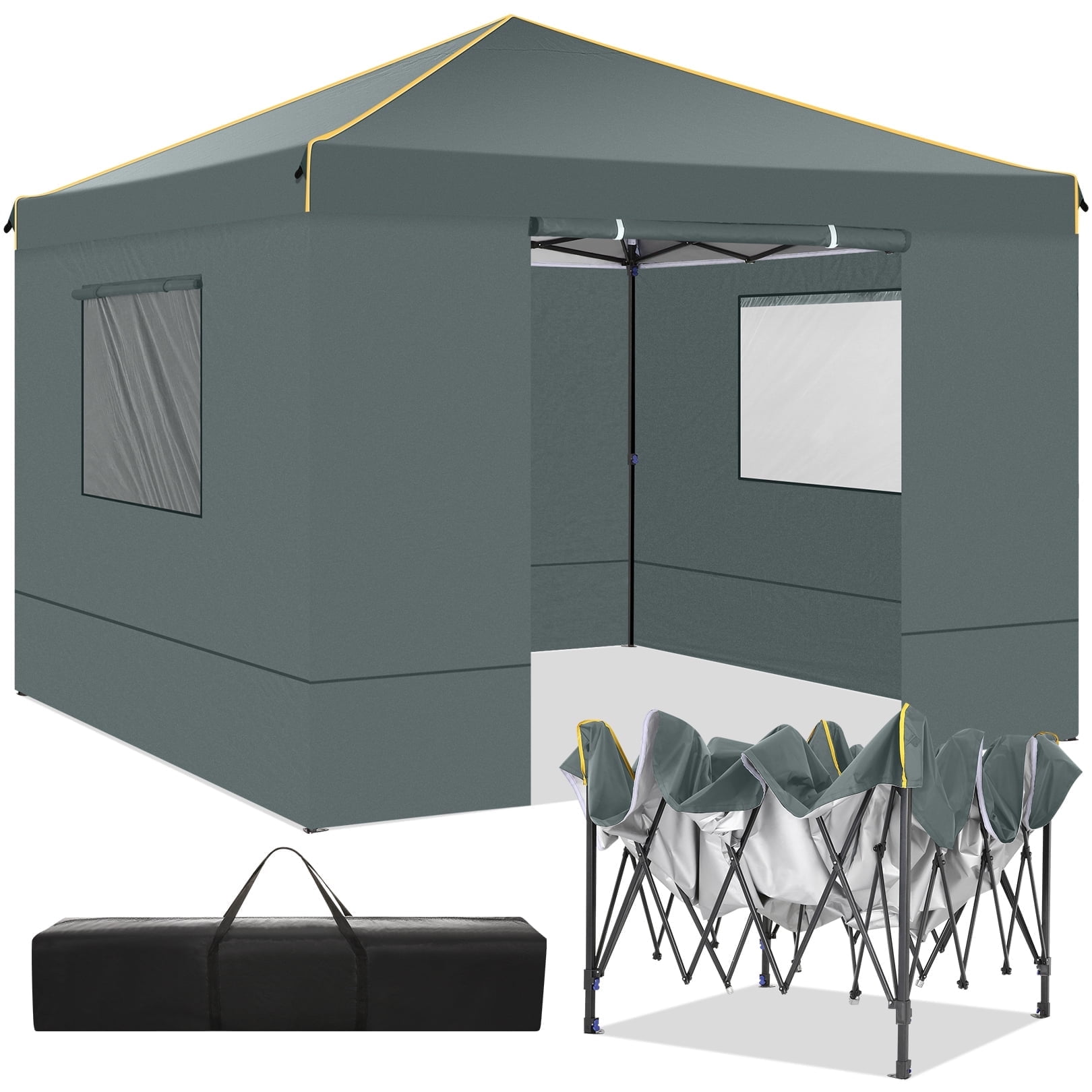 COBIZI 10x10 Pop-up Canopy Tent with 4 Sidewalls and Mesh Windows 2.0, Waterproof Commercial Instant Outdoor Canopy Tents for Party/Exhibition/Picnic with Carry Bag,4 Stakes & Ropes,Gray